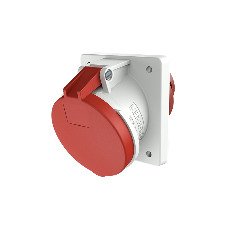 Semi-recessed socket with a 20° tilt, 63A 4P 400V with pilot IP44