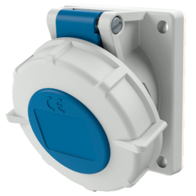 Semi-recessed socket with a 20° tilt, 16A 3P 230V IP67