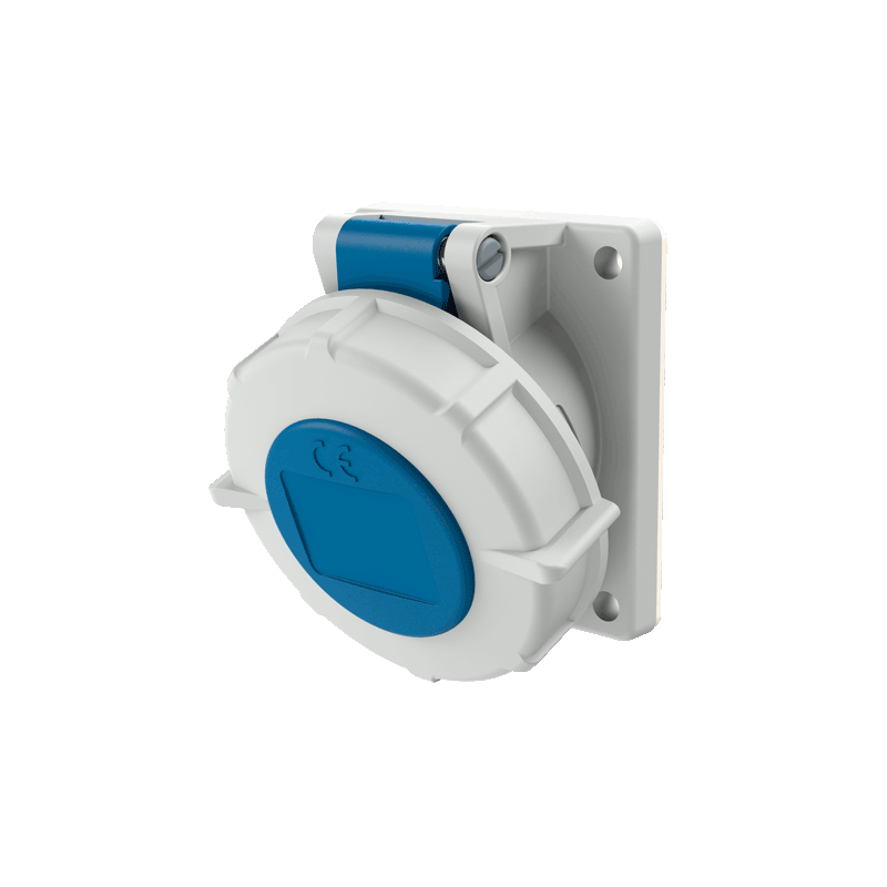 Semi-recessed socket with a 20° tilt, 16A 3P 230V IP67