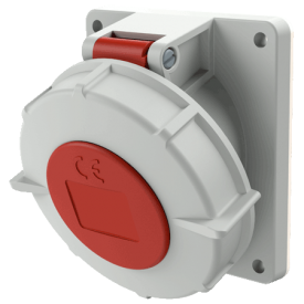 Semi-recessed socket with a 20° tilt, 32A 4P 400V IP67