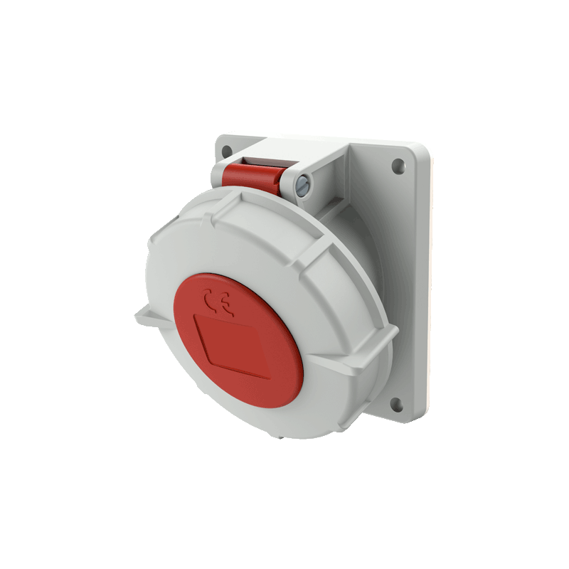 Semi-recessed socket with a 20° tilt, 32A 4P 400V IP67